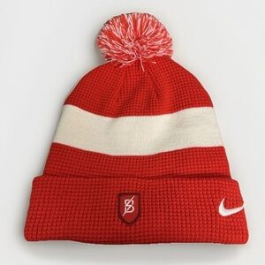 Bowerman Track Club Nike Waffle-Knit Remove Pom Embroidered Red & White Beanie